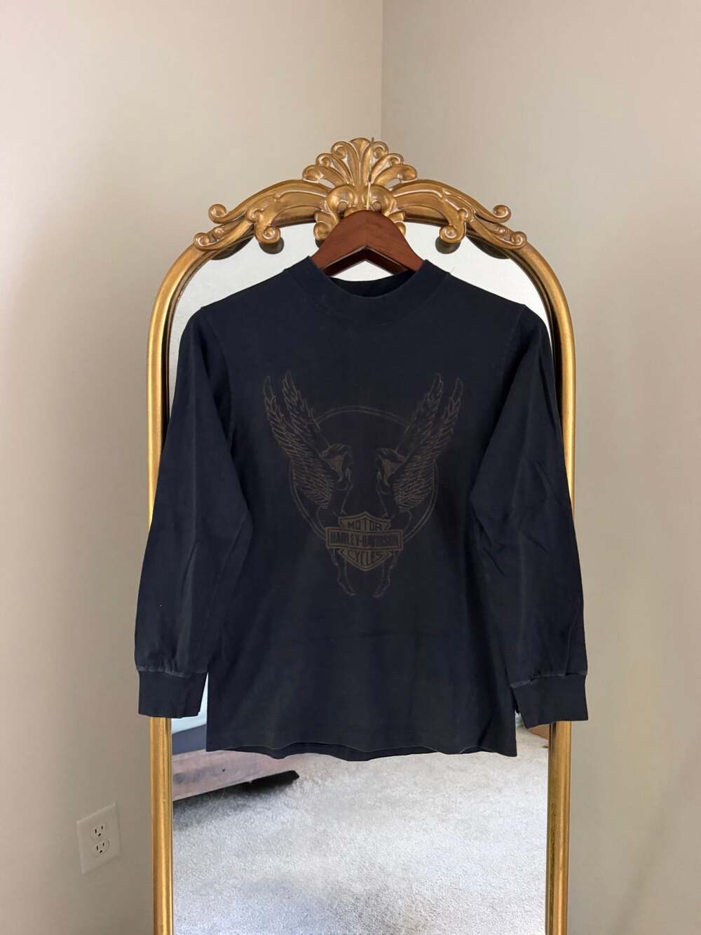 Rare Vintage Harley Davidson Nude Winged Women Long Sleeve Black Shirt